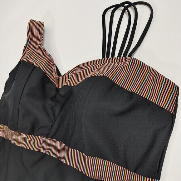 Ulla Popken Swimsuit Womens 28 Black Rainbow Stripe Strap Front Self-Bra Lined - Picture 5 of 14
